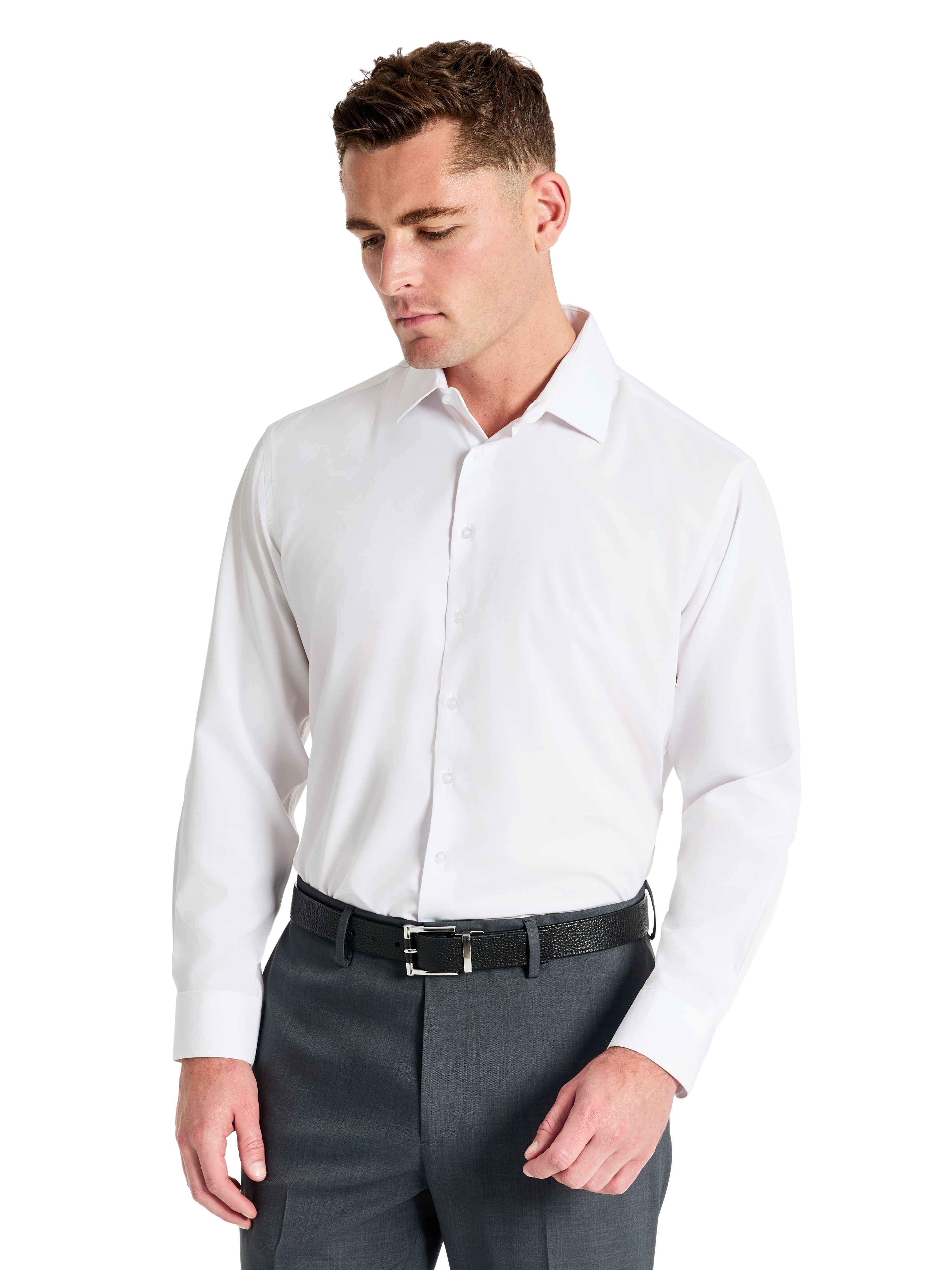 Steven Land Men's Basic 100% Cotton Dress Shirt | White 18 1