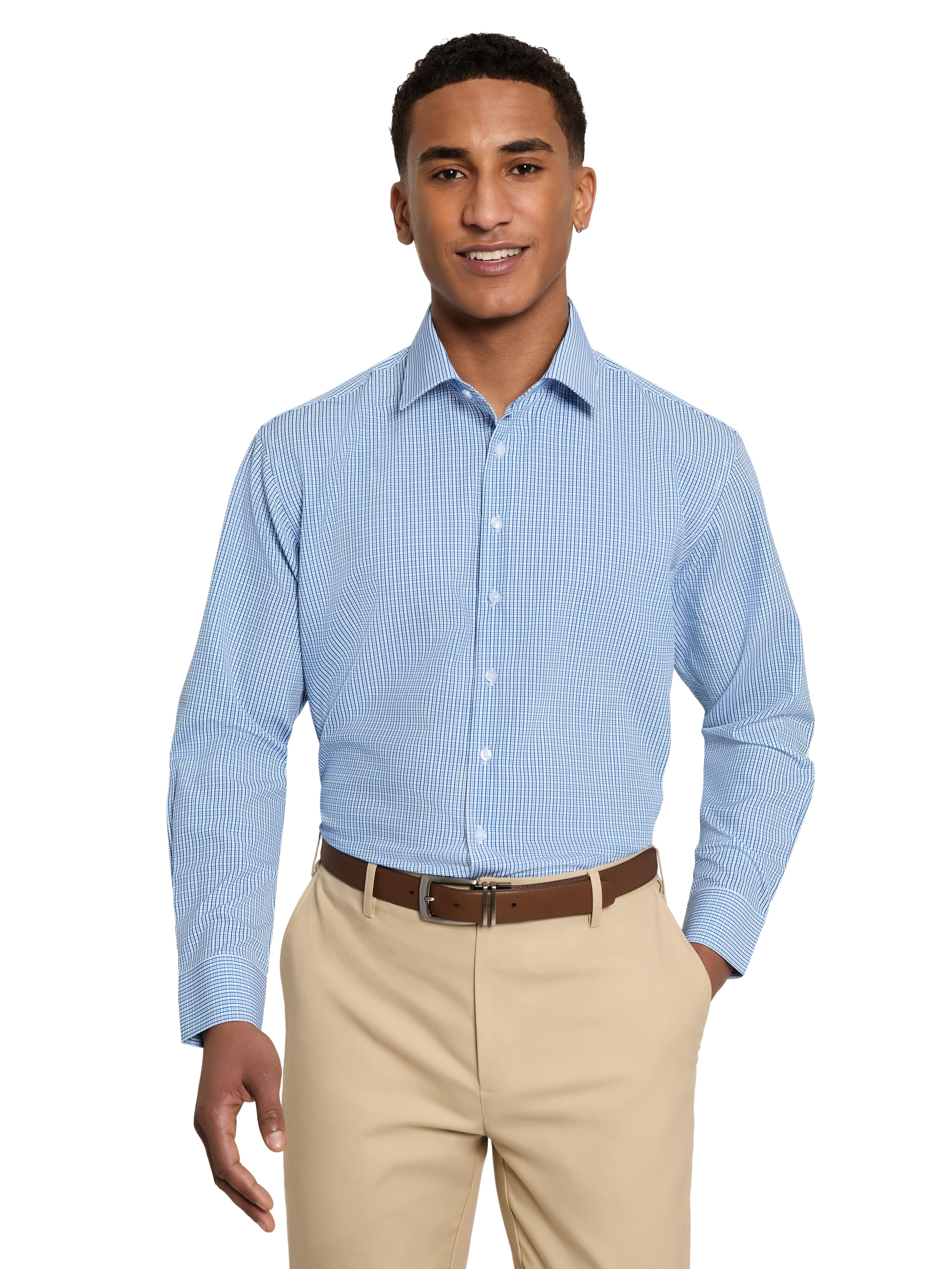chaps coolmax dress shirts Chaps Men's CoolMax Dress Shirt Regular-Fit Flex-Stretch Collar Blue NWT