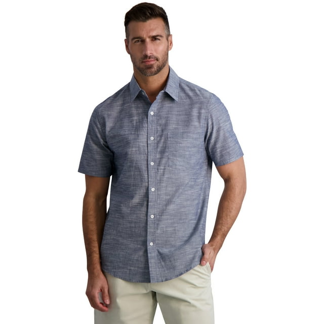 Chaps Men's Short Sleeve Coastland Wash Chambray Button Up Shirt Size