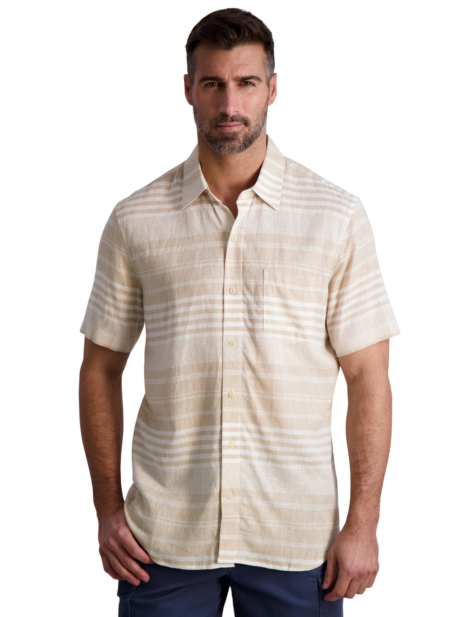 Chaps Men's Short Sleeve Linen Button Down Shirt, Sizes XS4XB