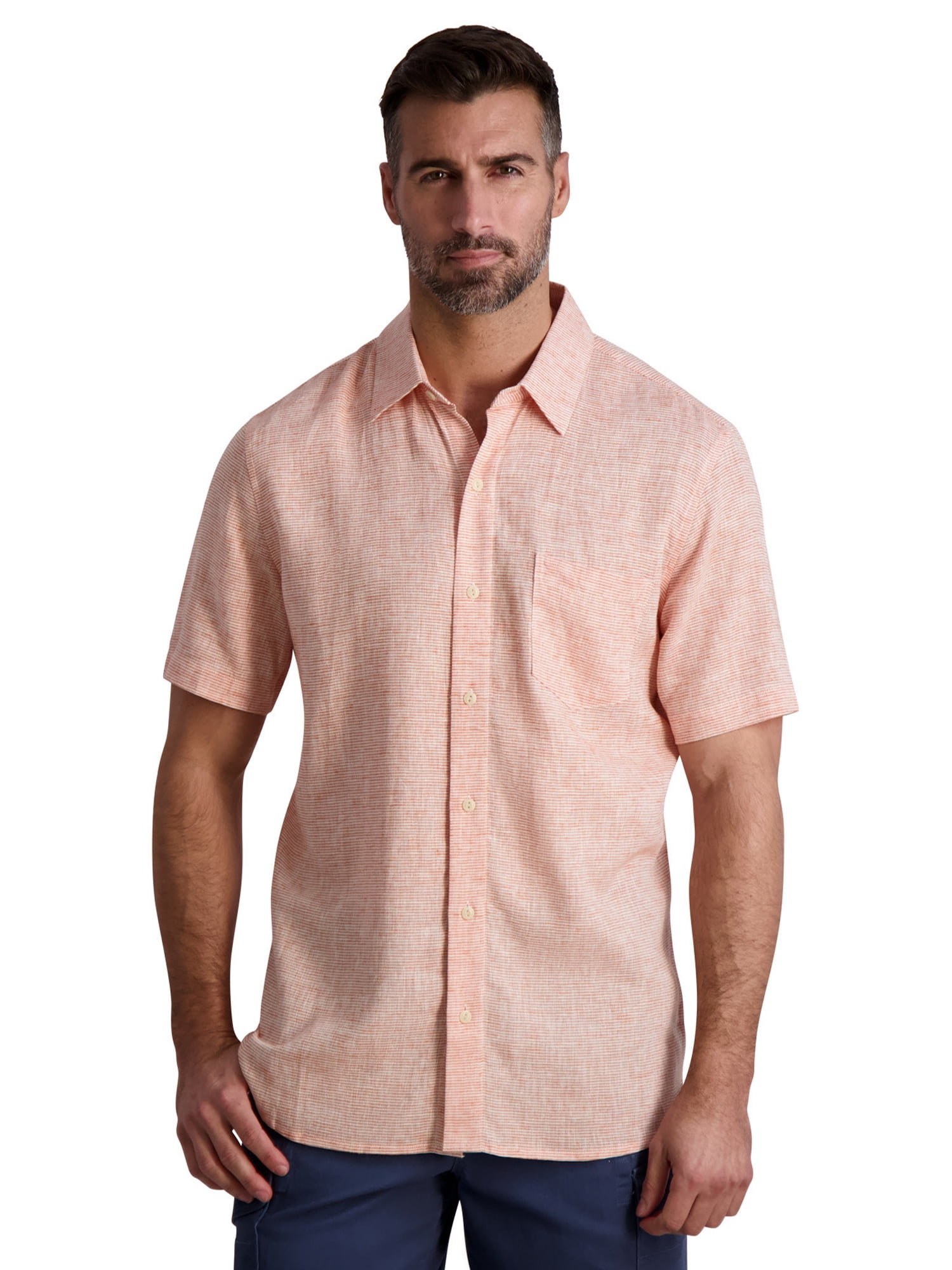 Chaps Men's Short Sleeve Linen Button Down Shirt, Sizes XS4XB