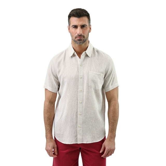 Chaps Men's Short Sleeve Linen Button Down Shirt, Sizes XS4XB