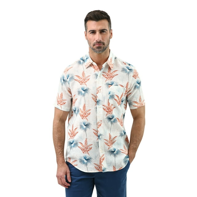 Chaps Men's Short Sleeve Linen Button Down Shirt, Sizes XS4XB