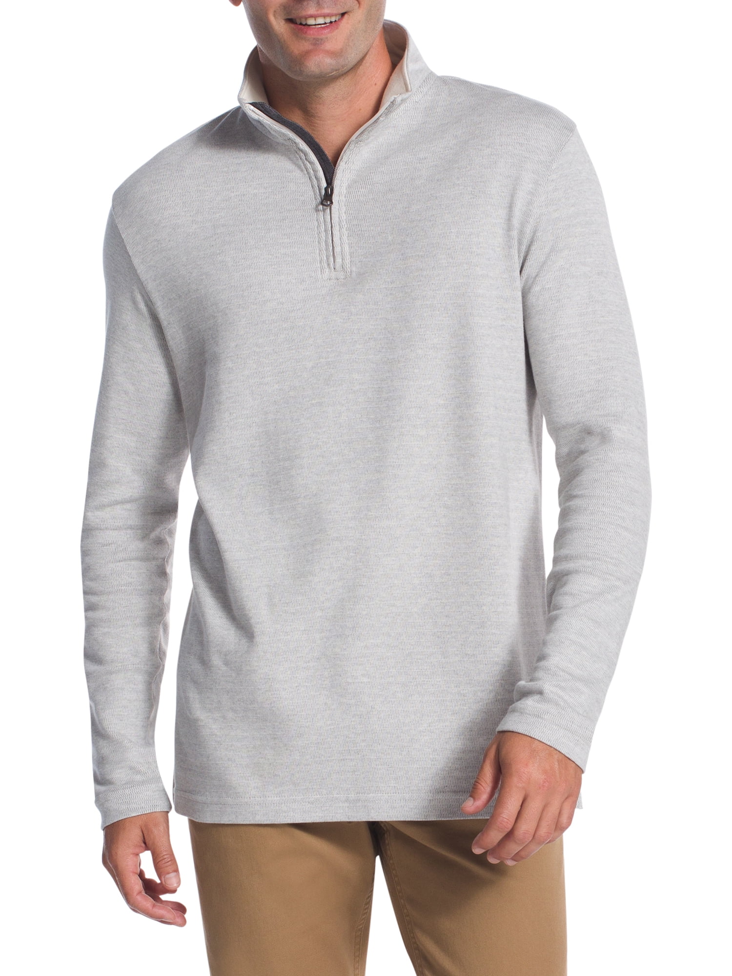 Chaps Men s Textured Long Sleeve Quarter Zip Mock Neck Rice Knit