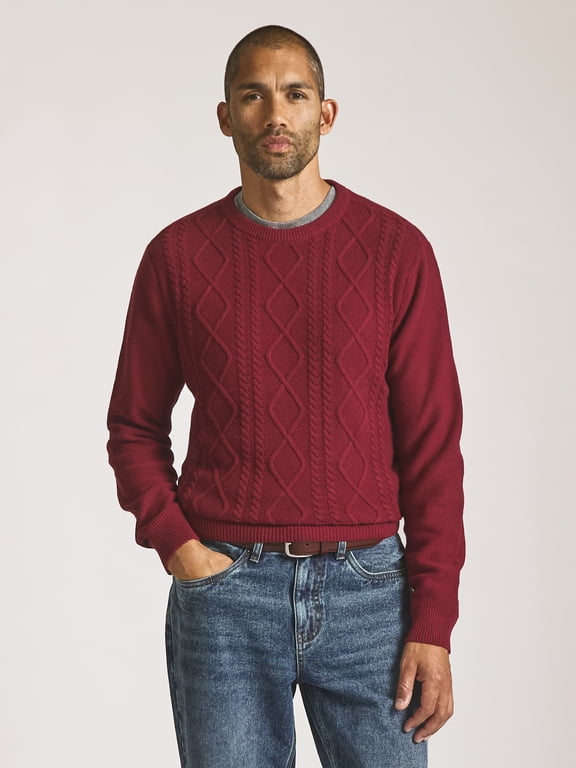 Men’s and Big Men’s Cable Knit Crewneck Sweater, Sizes S-2XL