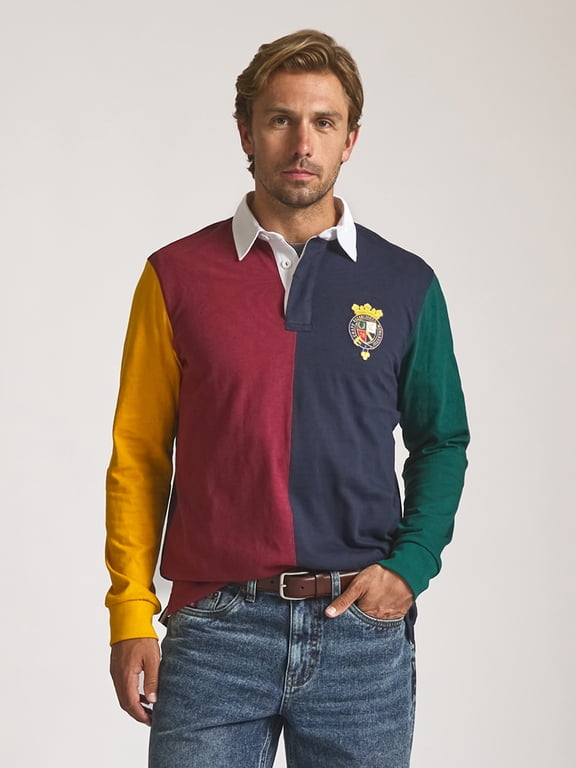 Men’s and Big Men’s Heritage Colorblocked Rugby Shirt, Sizes S–2XL