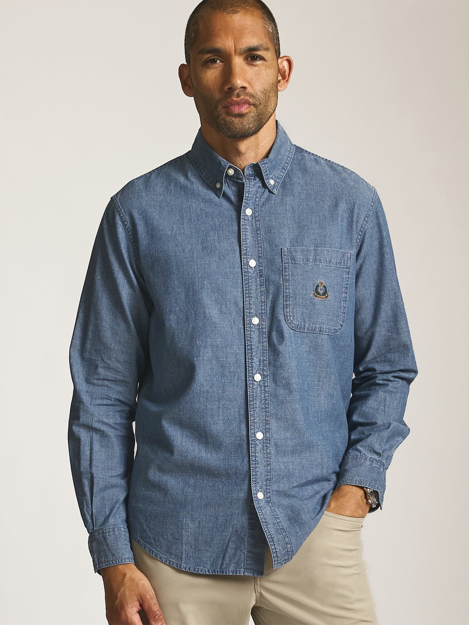 Men’s and Big Men’s Heritage Cotton Chambray Shirt, Sizes S–2XL