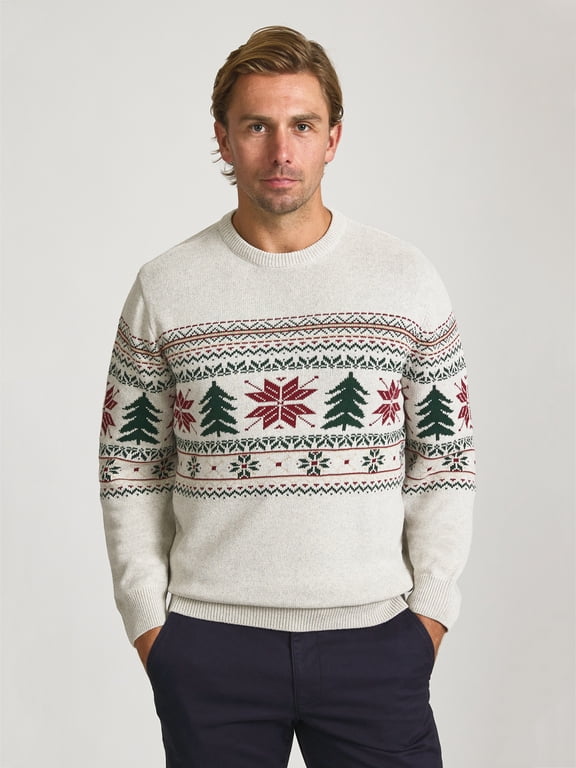 Men’s and Big Men’s Holiday Fair Isle Crewneck Sweater, Sizes S-2XL