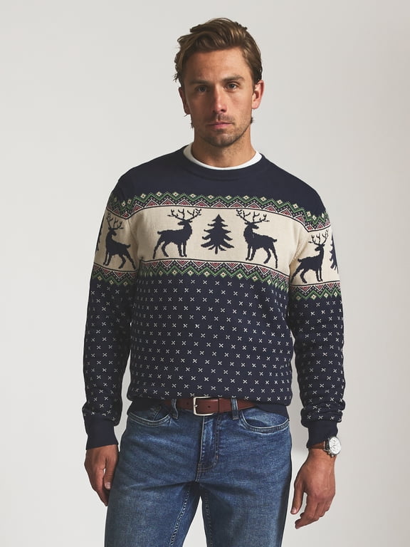 Men’s and Big Men’s Holiday Fair Isle Crewneck Sweater, Sizes S-2XL