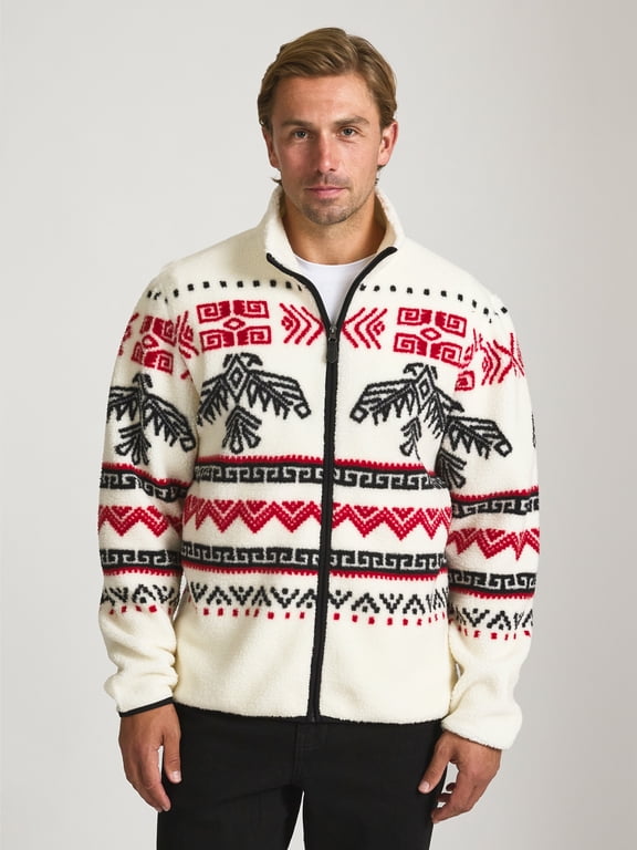 Men’s and Big Men’s Printed Fleece Jacket, Sizes XS-3XL