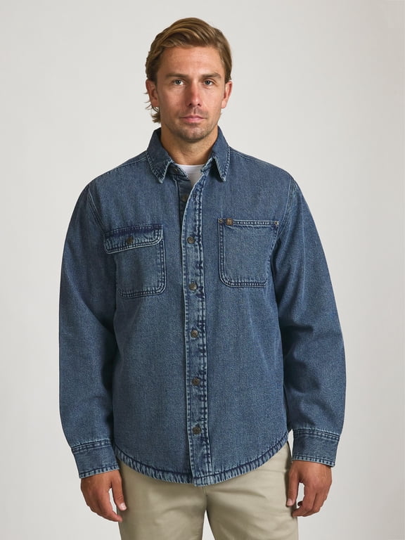 Men’s and Big Men’s Seacoast Wash Fleece Lined Denim Shacket, Sizes S-2XL