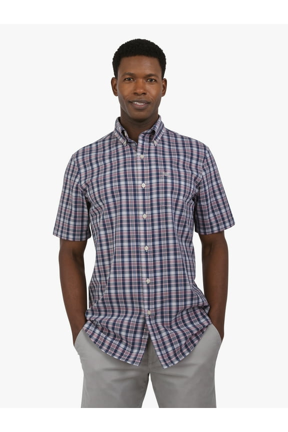 Men's and Big Men's Short Sleeve CVC Woven Shirt, Sizes S-3XL