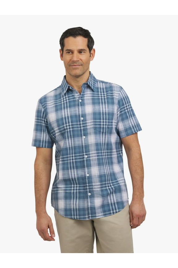 Men's and Big Men's Short Sleeve Chambray Woven Shirt, Sizes S-3XL
