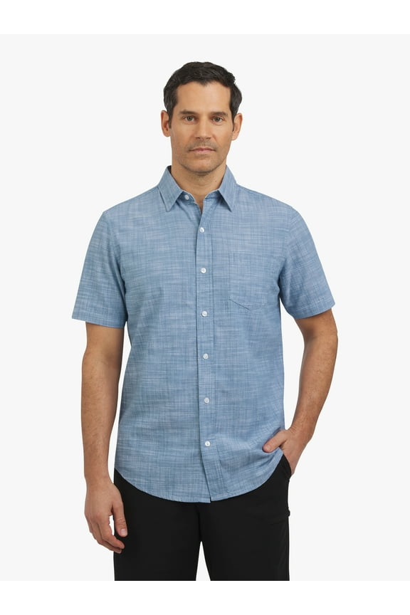 Men's and Big Men's Short Sleeve Chambray Woven Shirt, Sizes S-3XL