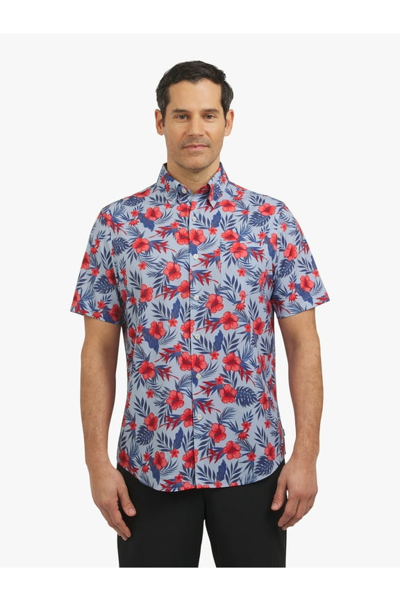 Men's and Big Men's Short Sleeve Everyday Performance Woven Shirt, Sizes S-3XL