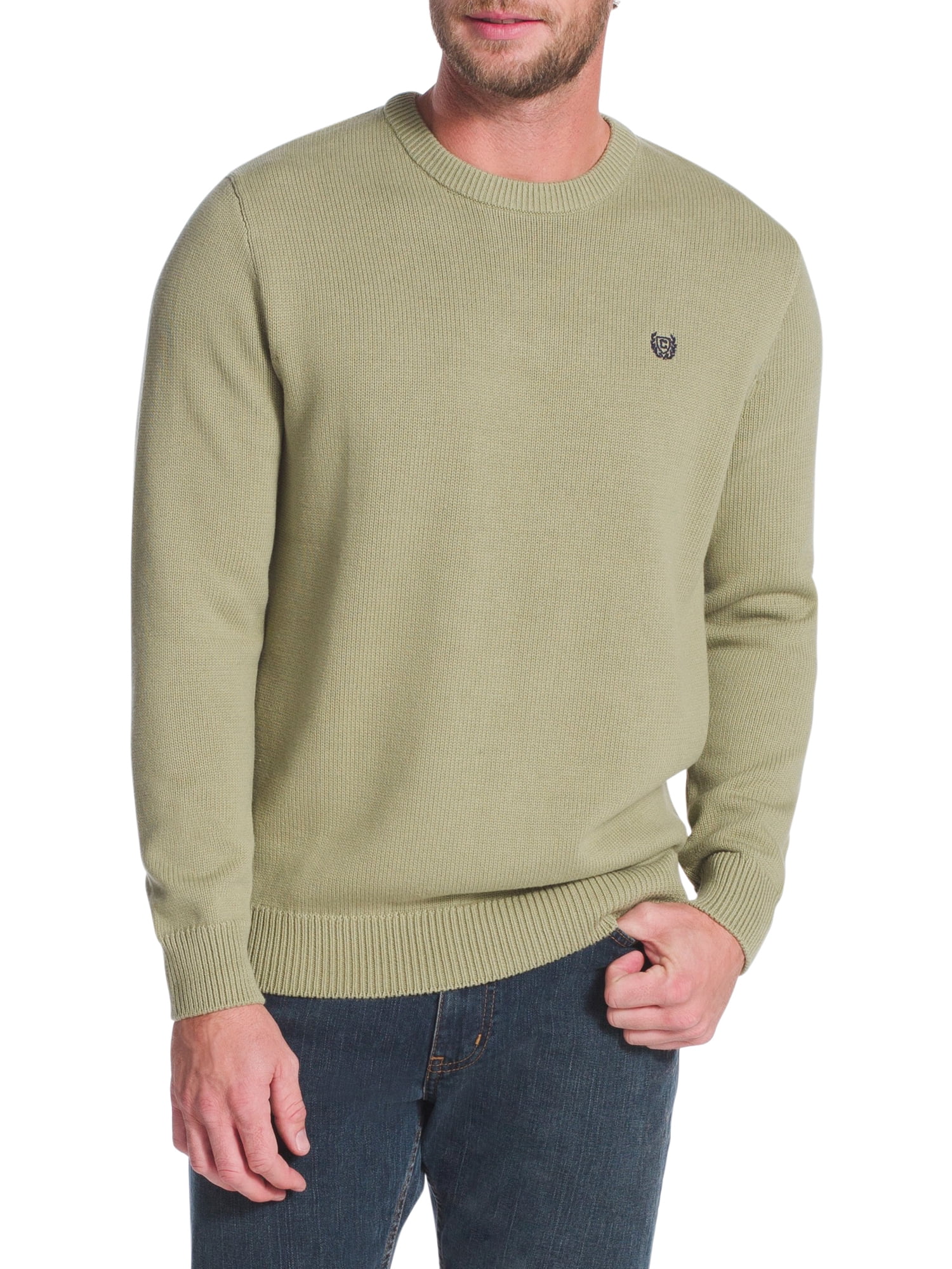 Men's Chaps Classic-Fit Sueded-Patch Crewneck Sweater