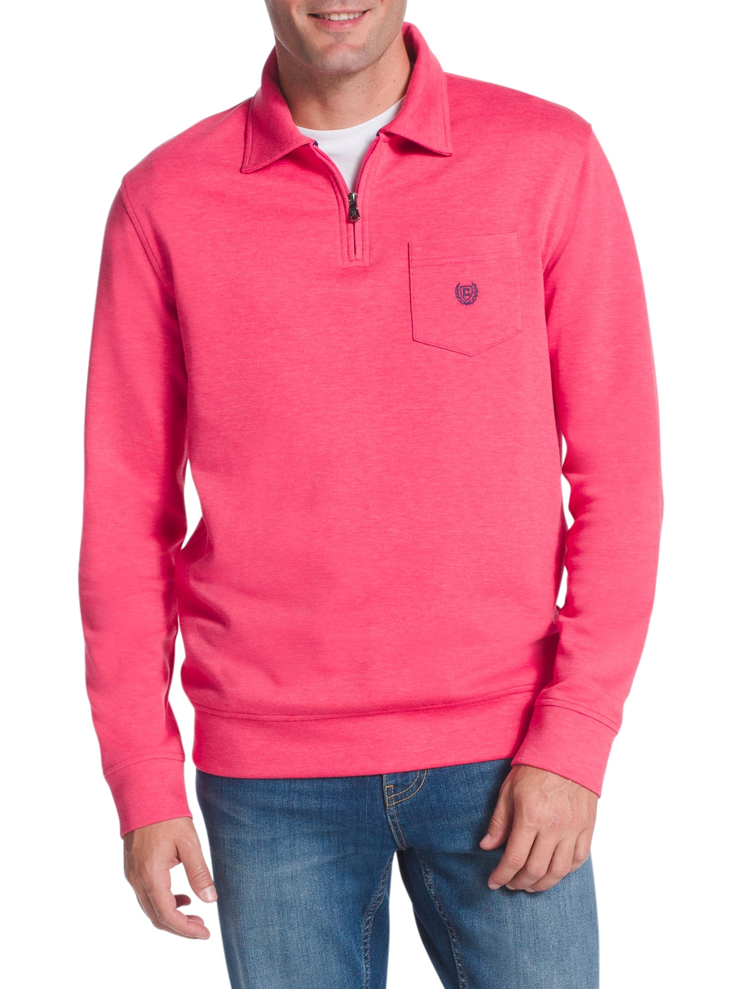 Chaps Mens Long Sleeve Pocket Quarter Zip Mock Neck Sweater