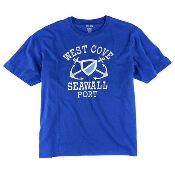 Chaps Mens West Cove Seawall Port Graphic T-Shirt, Blue, Small