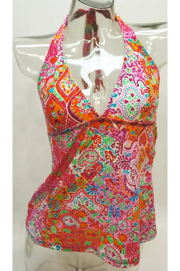 Multicolor Paisley Floral Print Triangle Bra Halter Tankini Top Swimwear Women's 6