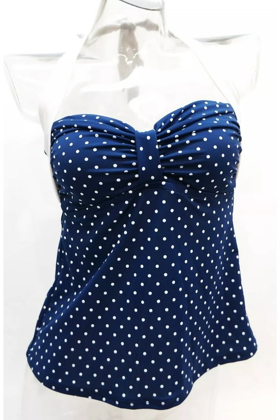Navy Blue Halter Polka Dot Tankini Top Swimwear Women's 6
