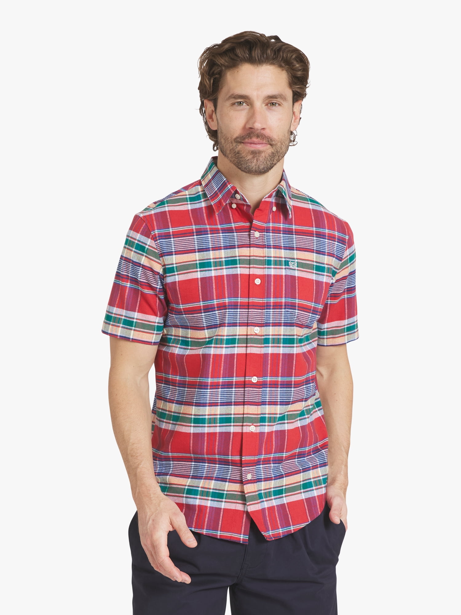 chaps oxford dress shirts Chaps Men's Long Sleeve Oxford Shirt, Blue, Large, Cotton, Plaid Pattern