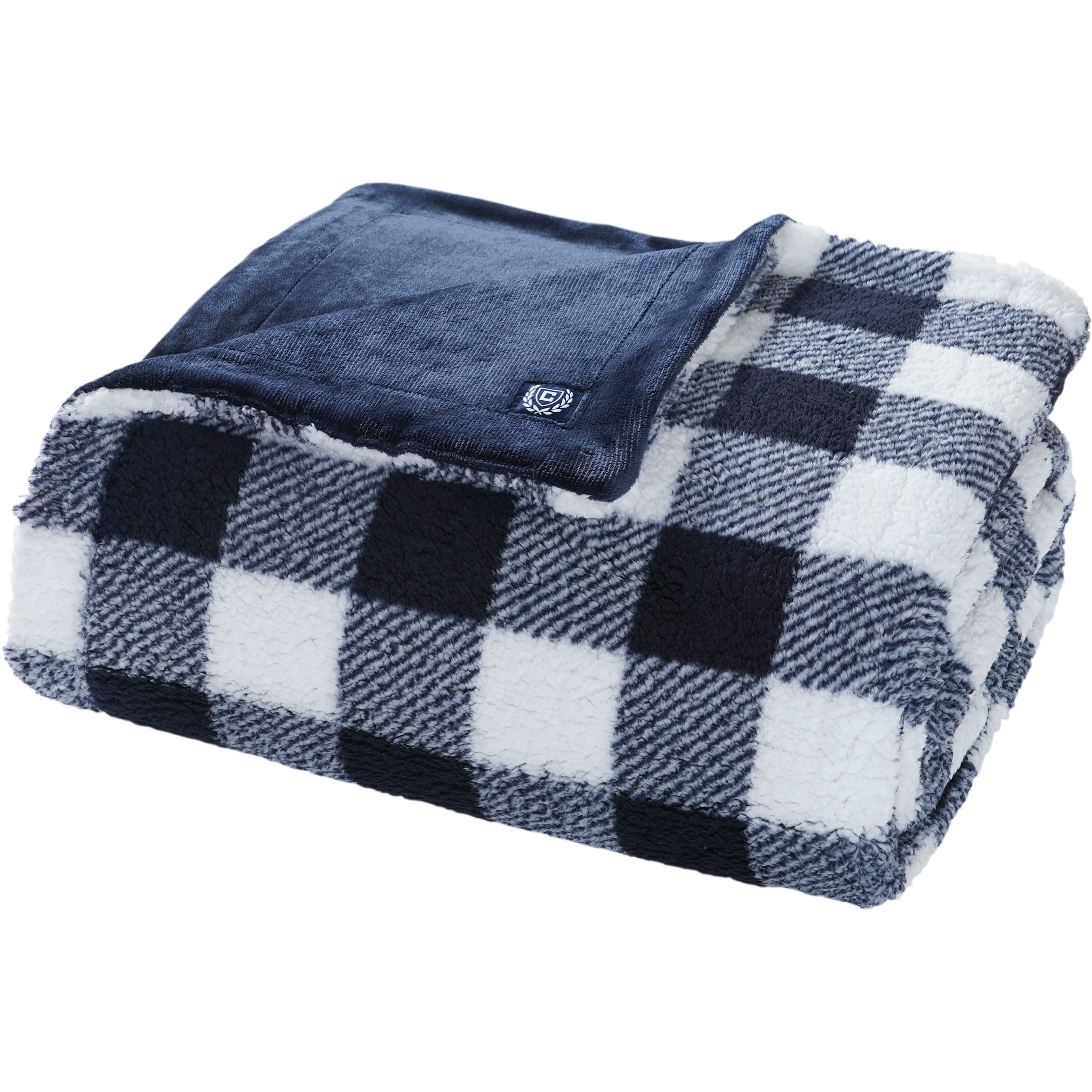 Chaps Plaid Sherpa Bed Blanket - Reversible to Solid Plush - Grey - Size  King 90 x 102 