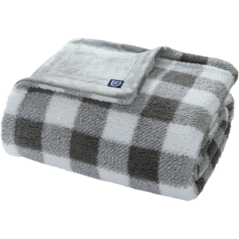 Chaps Plaid Sherpa Bed Blanket Reversible to Solid Plush Grey Size Twin 60 x 90 Walmart