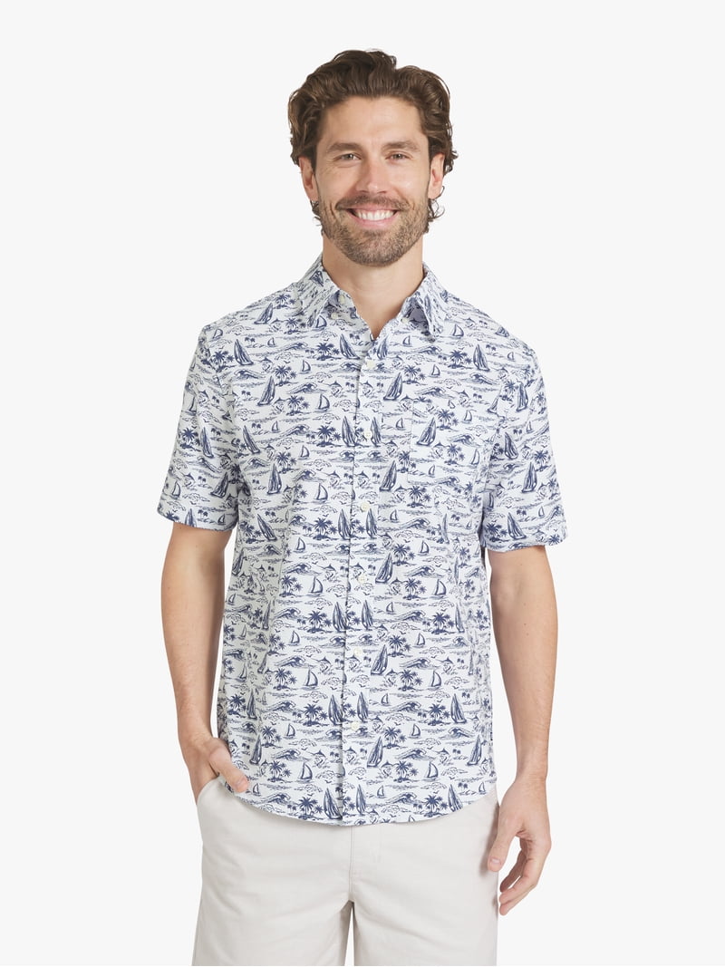 chaps short sleeve dress shirts Chaps Men's Seersucker Short Sleeve Woven Shirt, Sizes, S-2xl, White
