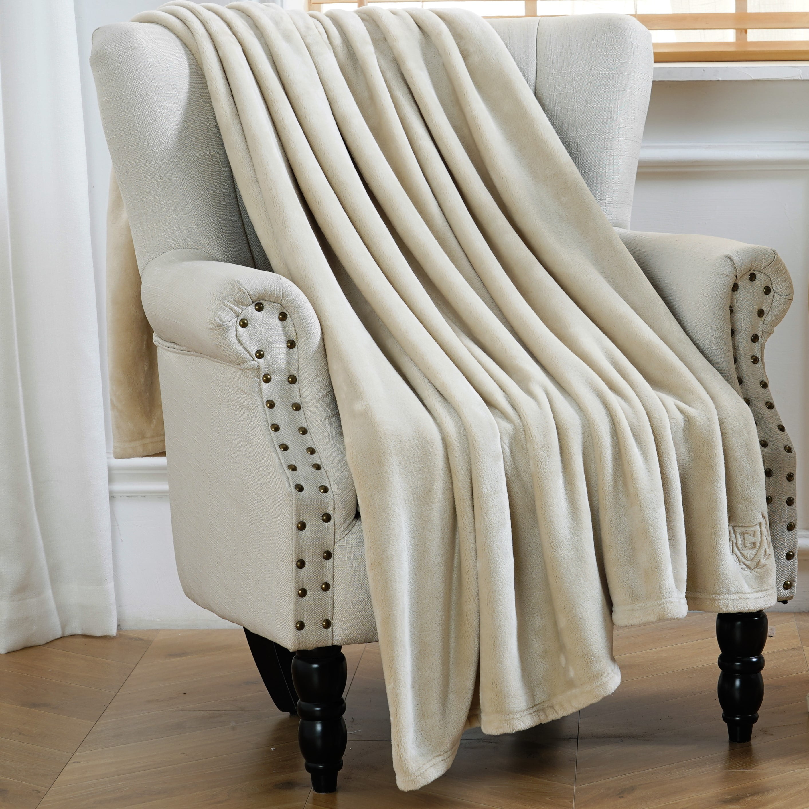 Chaps Solid Plush Throw Blanket Fuzzy Soft Flannel 50" X 70", Fog