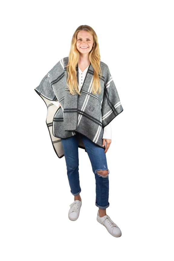 Women's Fashion Cover-Up Layering Piece Wrap Ruana, Plaid Grey