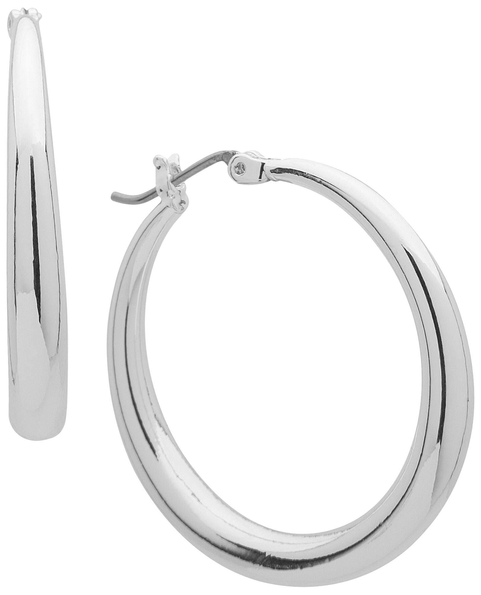 Chaps Women\'s Silver Tone Classic Tubular Hoop Click It Earrings