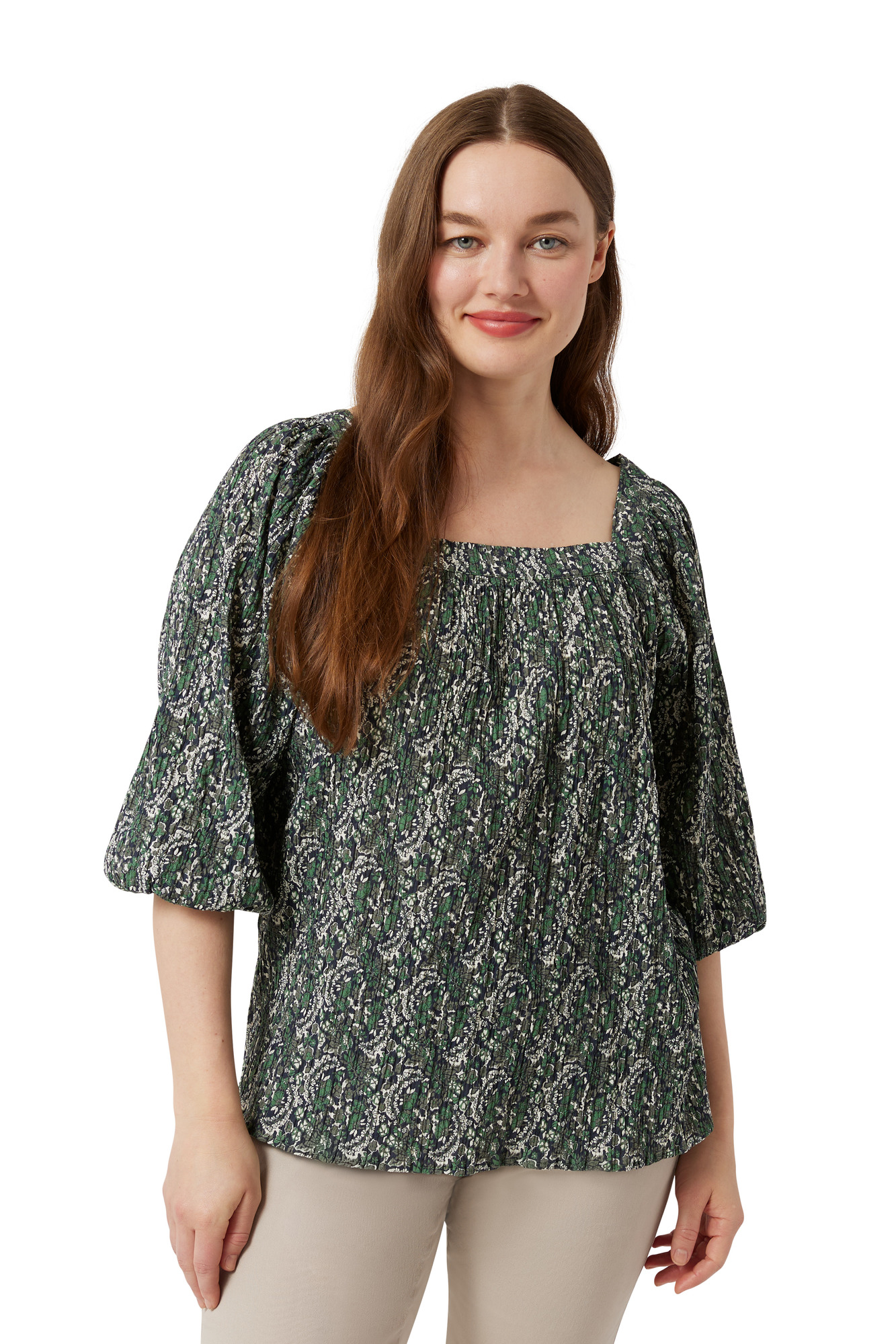 ^^women's Simple Challis Peasant Top