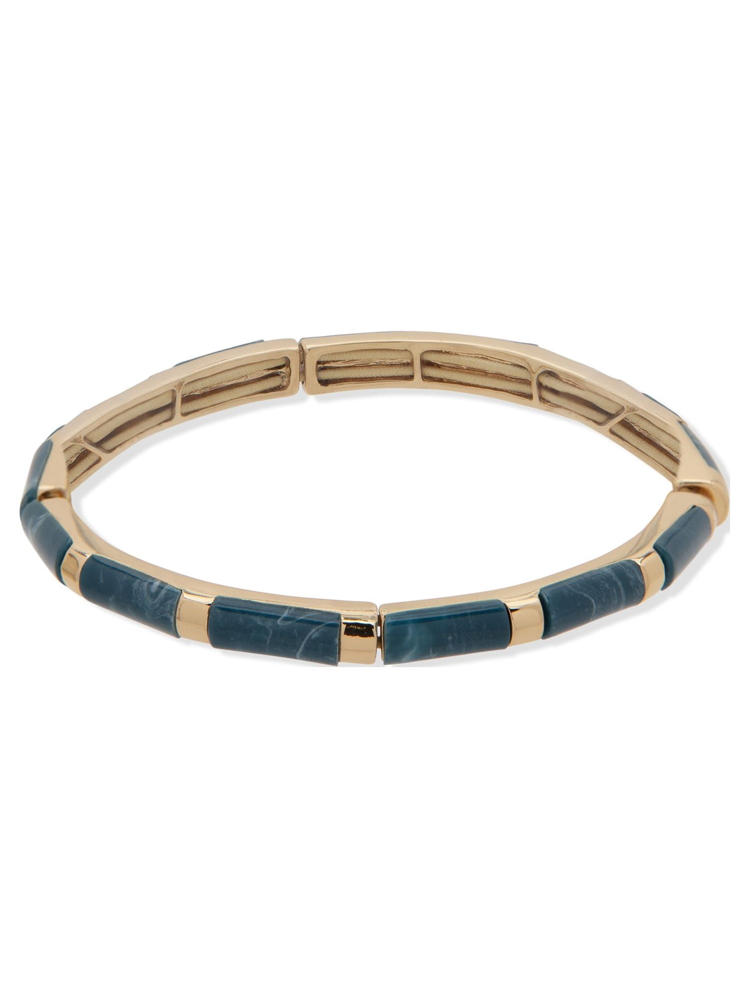 Womens Gold Tone Teal Stretch Bracelet