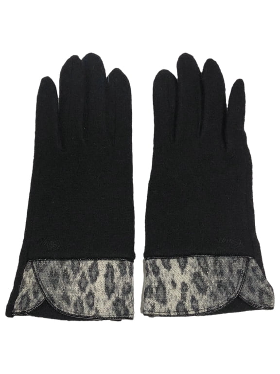 Womens Sleek Black Leopard Print Wool Blend Gloves Large/X-Large