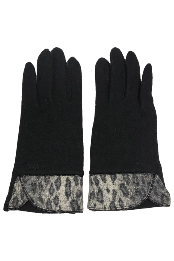 Womens Sleek Black Leopard Print Wool Blend Gloves Small/Medium