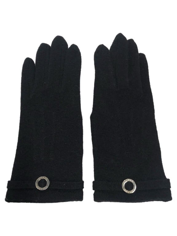 Womens Sleek Black Wool Blend Gloves Small/Medium