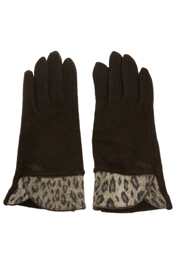 Womens Sleek Chocolate Brown Leopard Print Wool Blend Gloves Small/Medium