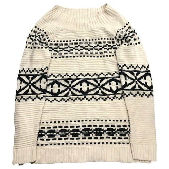 Chaps Womens White & Black Geometric Print Pull-Over Sweater Small