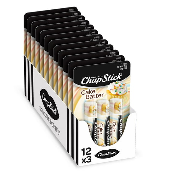 Chapstick Cake Batter Limited Edition Flavored Lip Balm Tubes, Lip Moisturizer For Lip Care - 0.15 Oz (Box Of 12 Packs Of 3)