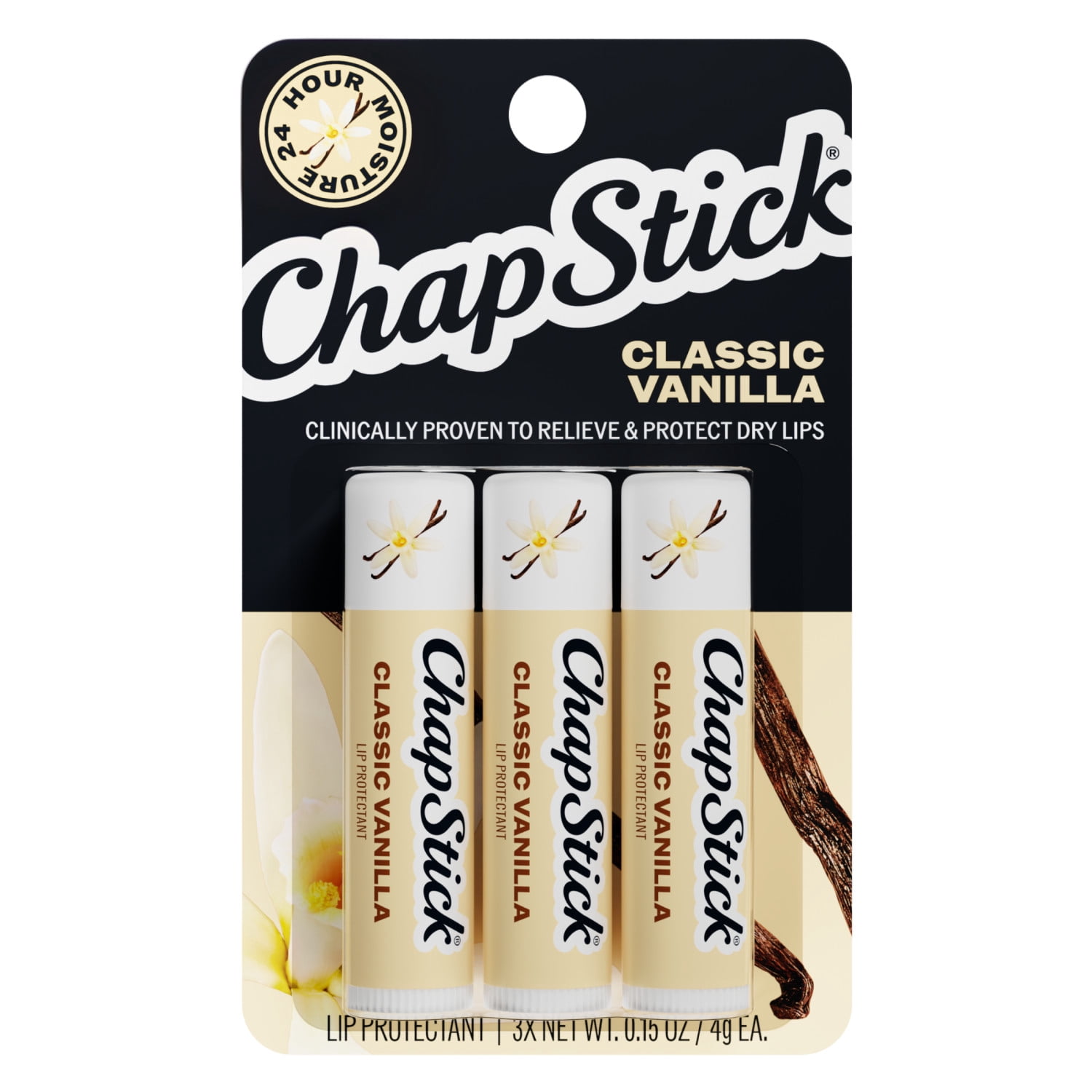 ChapStick Classic Vanilla Lip Protectant, Sulfate-Free, Paraben-Free, 3ct/0.45oz