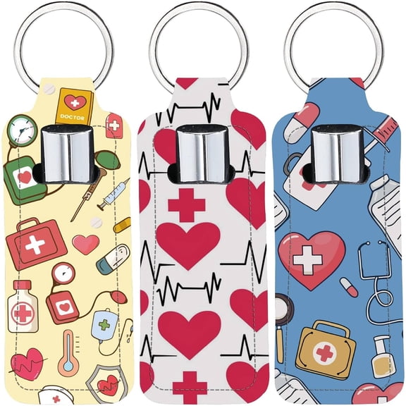 Chapstick Holder Keychain Nurse's Pill Kit Lip Balm Pouch Rectangle Neoprene Printed Rubber Lipstick Portable Pocket Gloss Case Sleeve for Women Holiday Travel Makeup Storage Bag