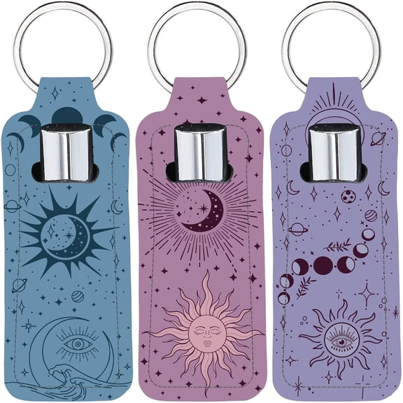 Chapstick Holder Keychain Tarrow Sun Lip Balm Pouch Divination Moon Stars Rectangle Neoprene Printed Rubber Lipstick Portable Pocket Gloss Case Sleeve for Women Travel Makeup Storage Bag for DIY