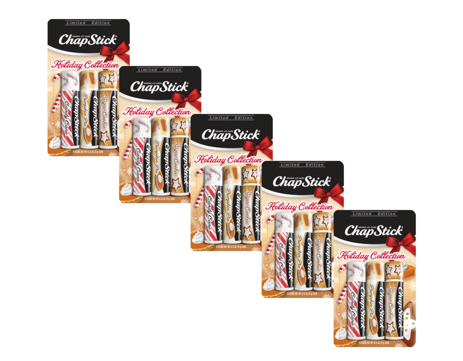 Chapstick Holiday Collection Limited Edition 0.45 Ounce - Candy Cane, Pumpkin Pie, Sugar Cookie - 3 Count, Pack of 5