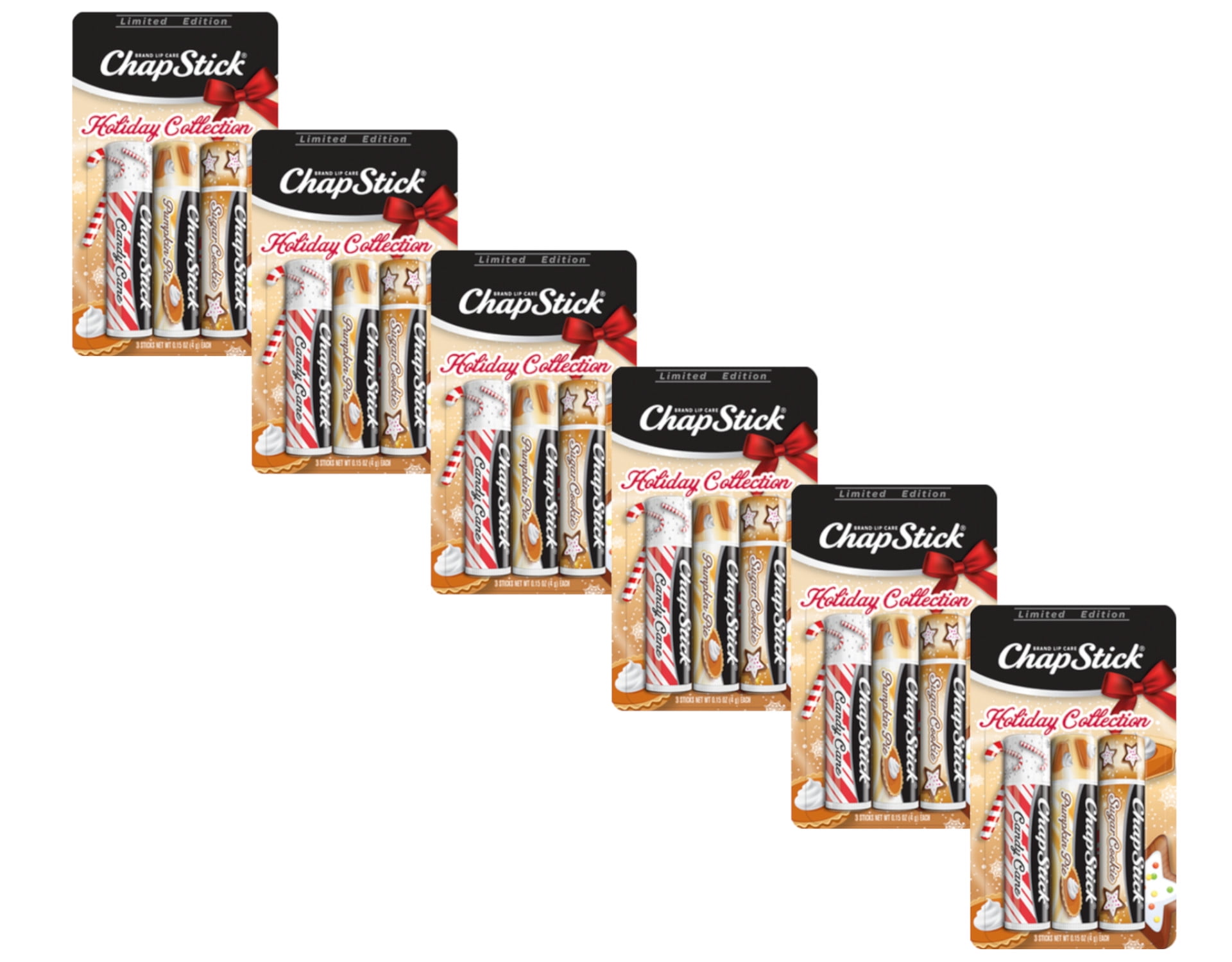 Chapstick Holiday Collection Limited Edition 0.45 Ounce - Candy Cane, Pumpkin Pie, Sugar Cookie - 3 Count, Pack of 6