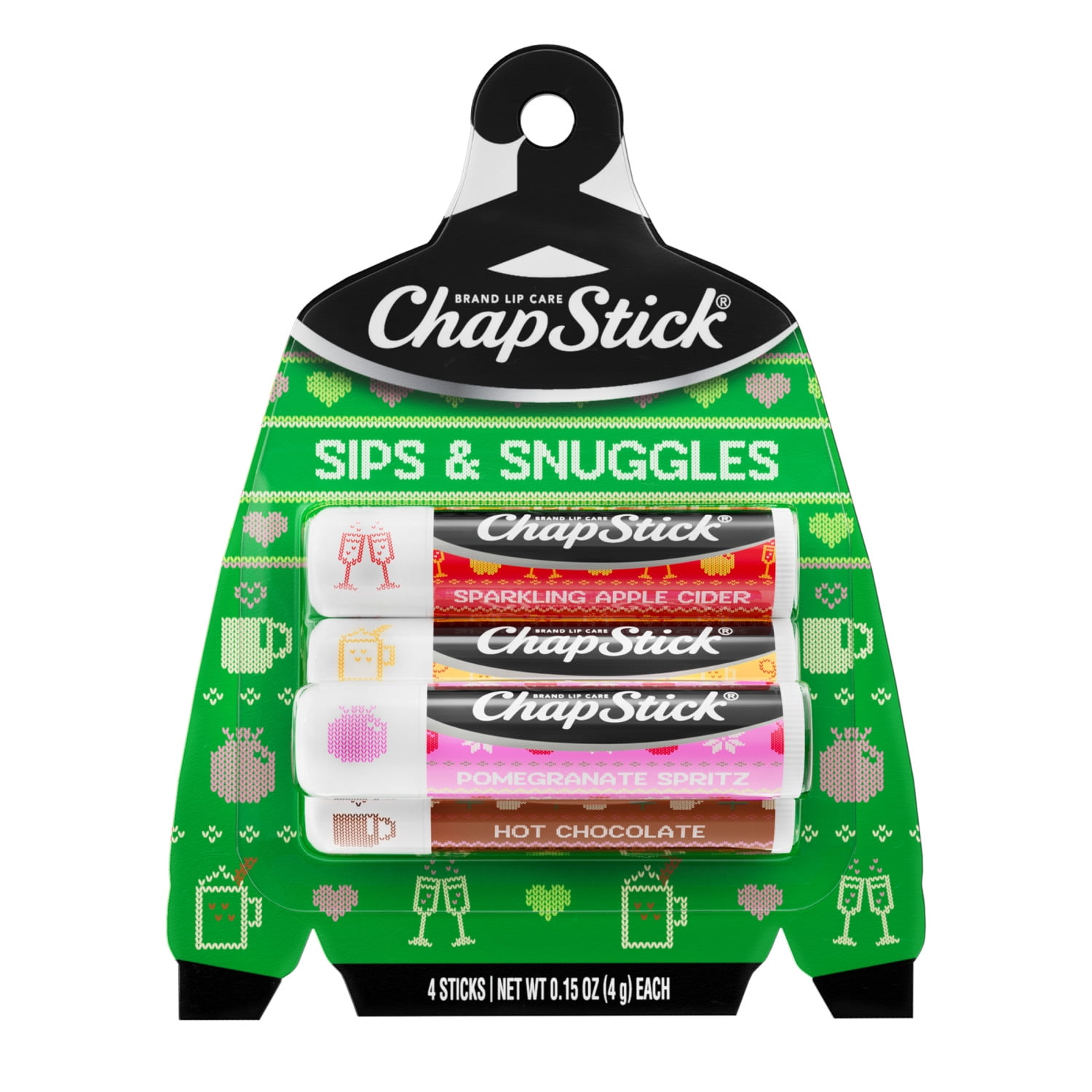 ChapStick Sips & Snuggles Lip Balm, Moisturizing Lip Care For Dry Lips, 4 Pack Variety, 0.15 oz Each