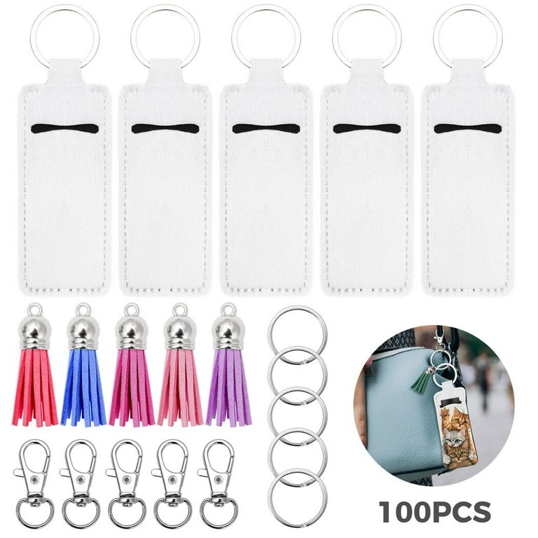 Chapstick Keychain Holder Bundle 100 Piece DIY Customizable Lipstick Accessory Kit Includes 25 Neoprene Holders 25 Clasps 25 Keychains 25 Tassels for Crafting Unique Personalized Gifts Walmart