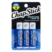 ChapStick Moisture + SPF 15 Lip Protectant with Broad Spectrum Sunscreen, Relieves Dryness, 24 Hour Moisture, Hydrating Lip Balm, 3-Pack, 0.15 oz Each