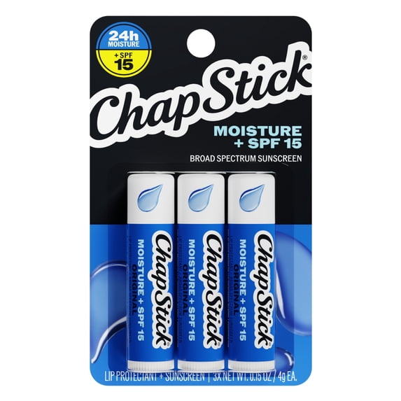 Chapstick Original Lip Moisturizer Lip Balms - SPF15, SPF Lip Balm Stick - 0.15 oz, 3 Pack