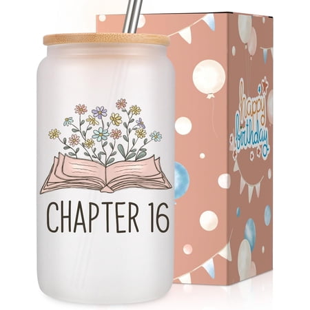 Chapter 16 Glass Cup, 16th Birthday Gifts for Girls, Sweet 16 Gifts for 16 Year Old Girl, Sweet Sixteen, 2010 Daughter Granddaughter Her Happy Sixteenth Bday Present Idea, 16oz Coffee Tumbler
