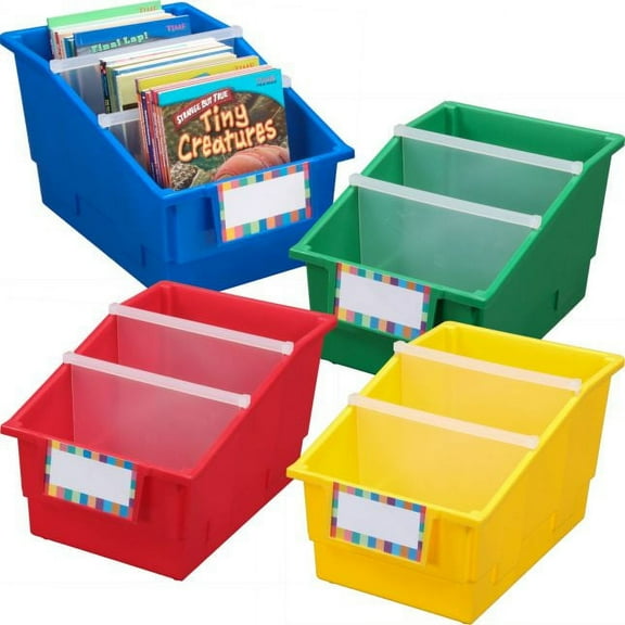 Chapter Book Library Bins With Dividers - Primary - 4 bins with dividers